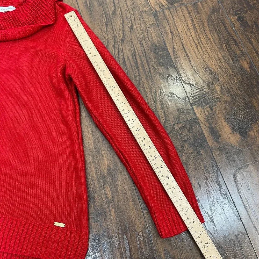 Calvin Klein Sweater Large Red Cowl Neck Pullover Women's Long Sleeve - Picture 10 of 12